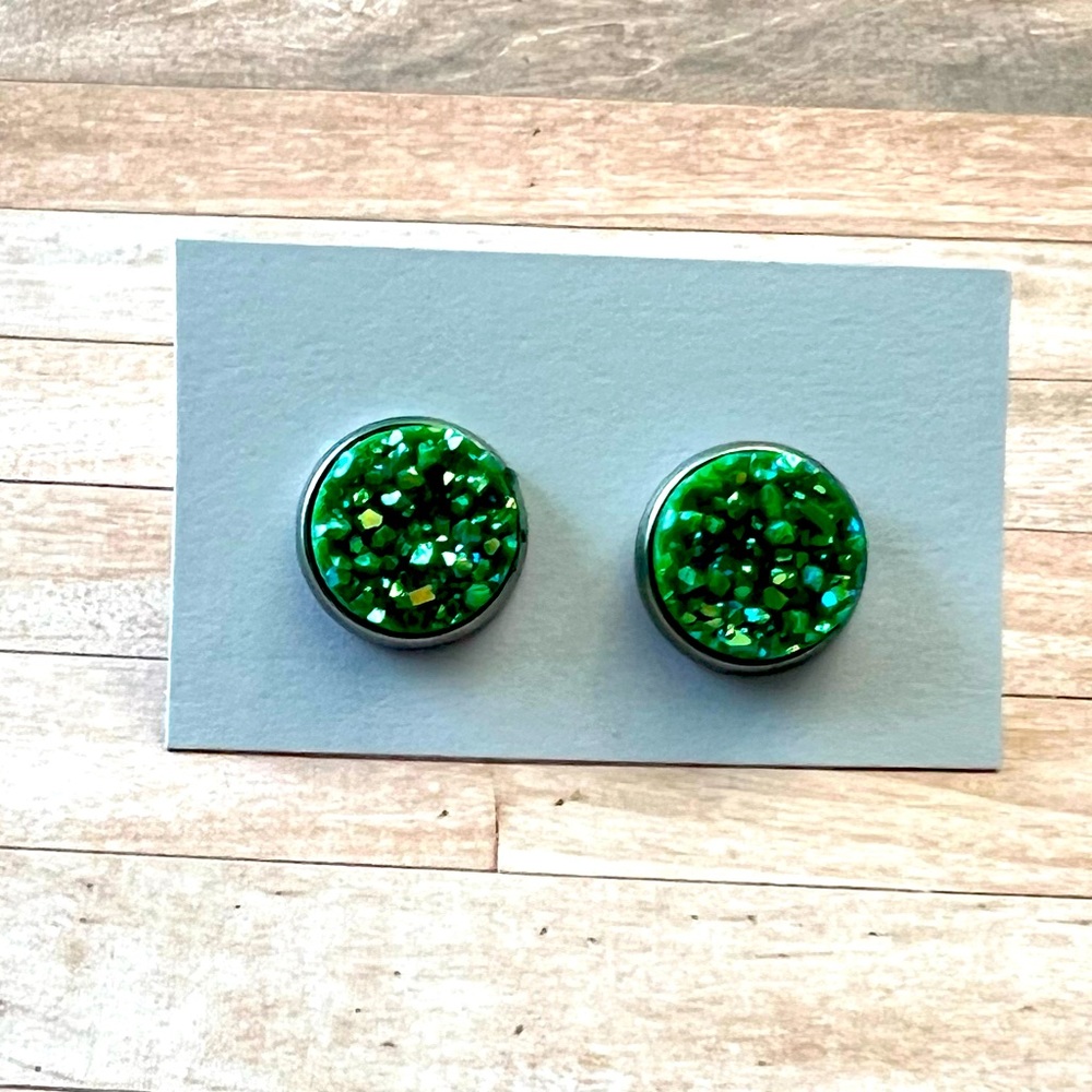 3/$15 - Emerald Green Druzy Studs